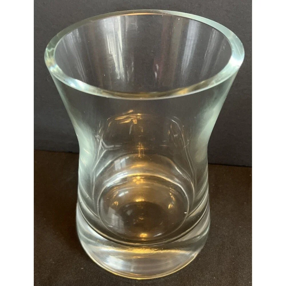 Elegant VTG Lead Crystal Vase with Hour Clock Look Heavy Thick Glass 6.5”X4.25”